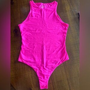 SKIMS high-neck neon pink bodysuit (M)